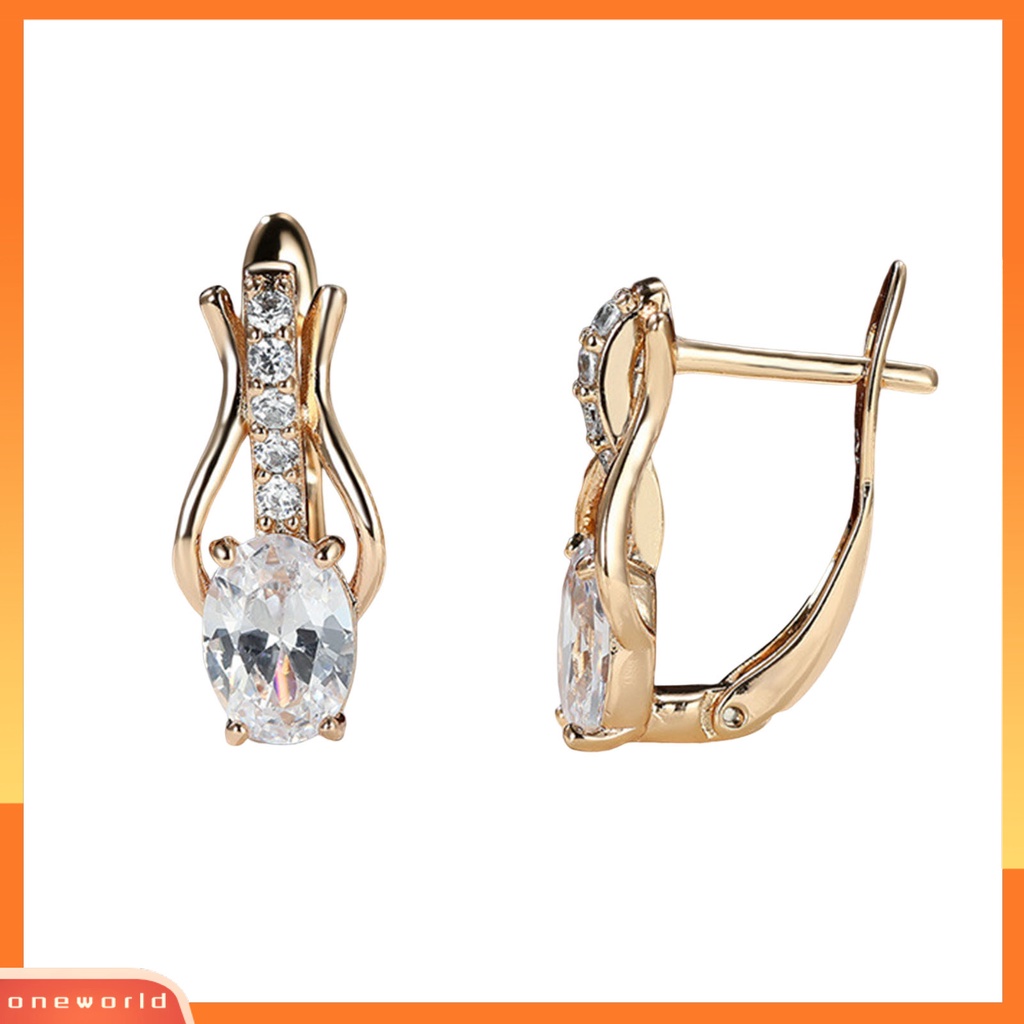 [EONE] 1pasang Drop Earrings Oval Potong Batu Permata Imitasi Temperamen Shiny Cubic Zirconia Hias Dress Up Hadiah Wanita Mewah Menjuntai Anting Perhiasan Pernikahan