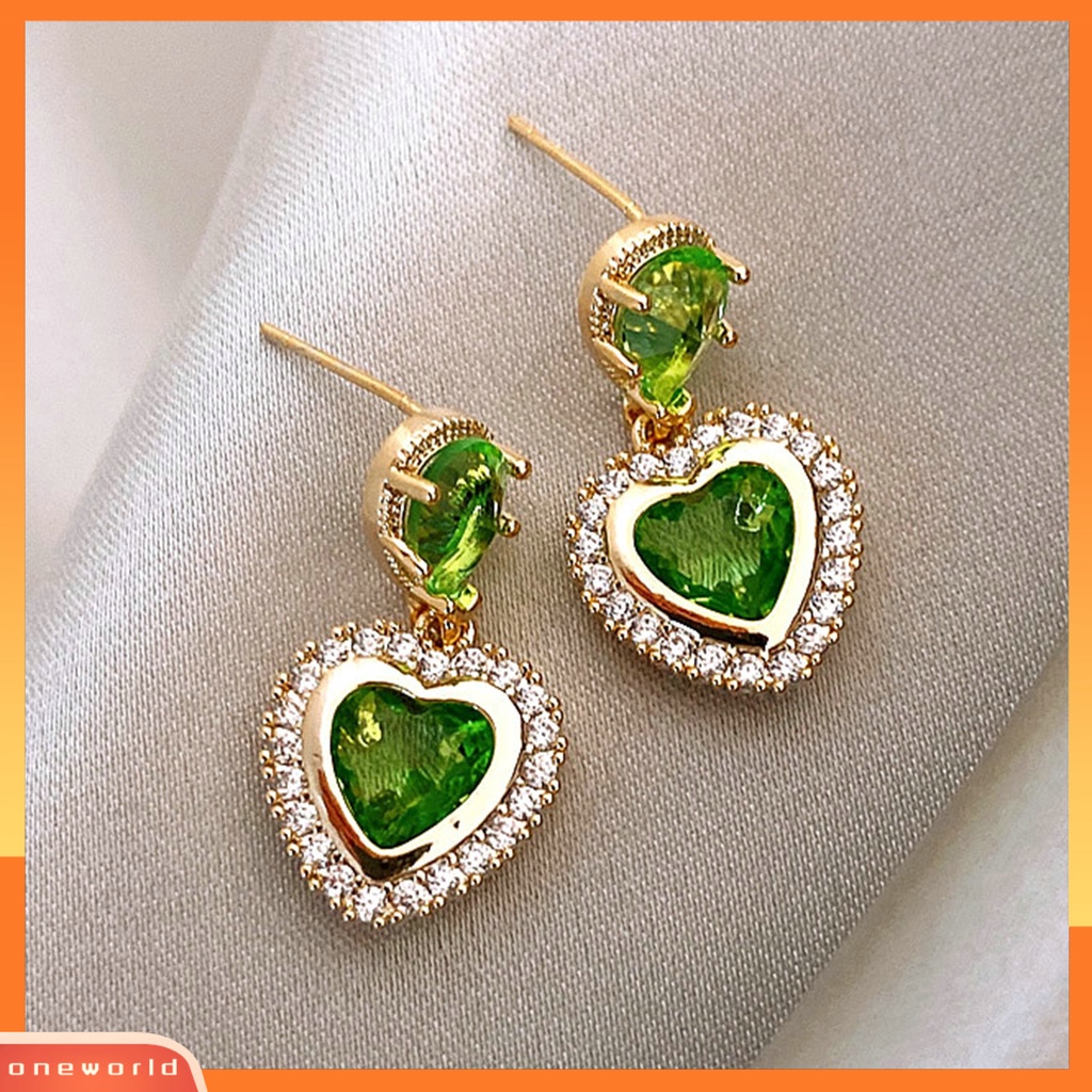 [EONE] 1pasang Menjuntai Anting Berlian Imitasi Geometris Electroplating Cahaya Mewah Hati Drop Earrings Perhiasan Aksesori