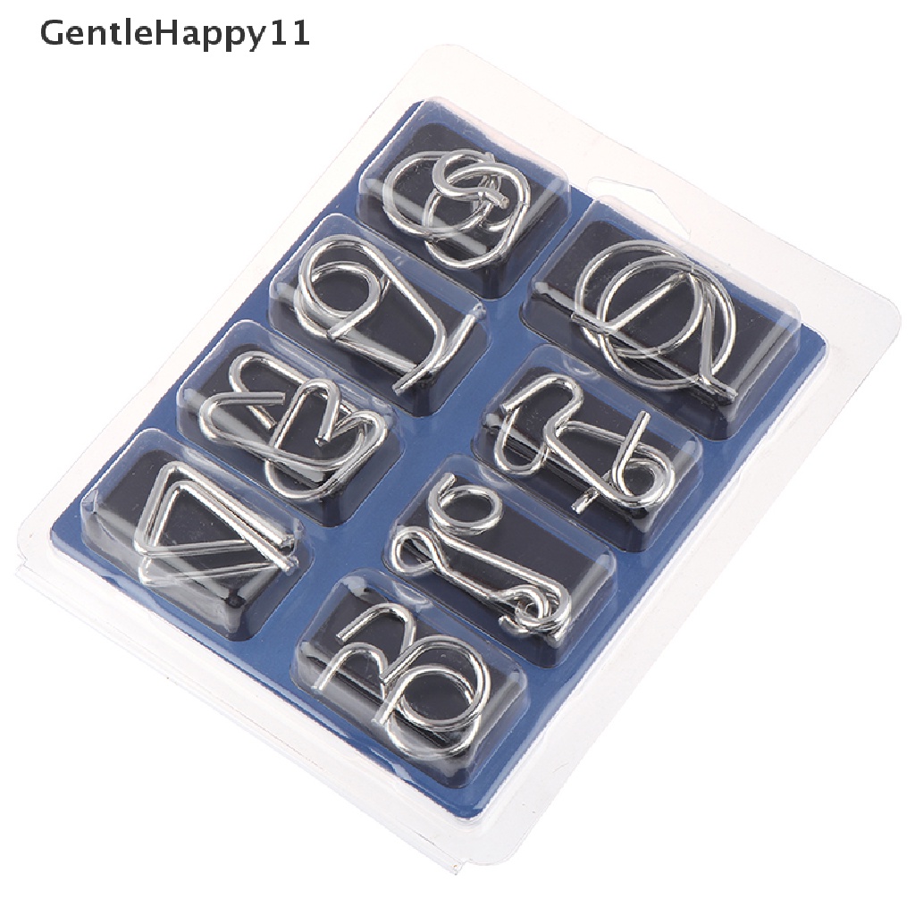 Gentlehappy 8pcs/Set Bahan Metal Puzzle Kawat IQ Mind Asah Otak Puzzle Mainan Pereda id