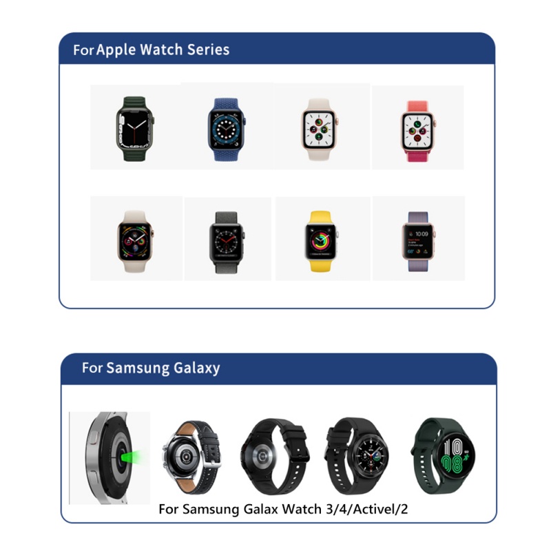 Kualitas Tinggi Nyaman Suhu Rendah USB/Tipe-C Dua Antarmuka 2.5W ABS Magnetik Charger Base Sederhana Portabel 2-in-1 Wireless Charger Aksesoris Jam Tangan Untuk Samsung/Apple Watch