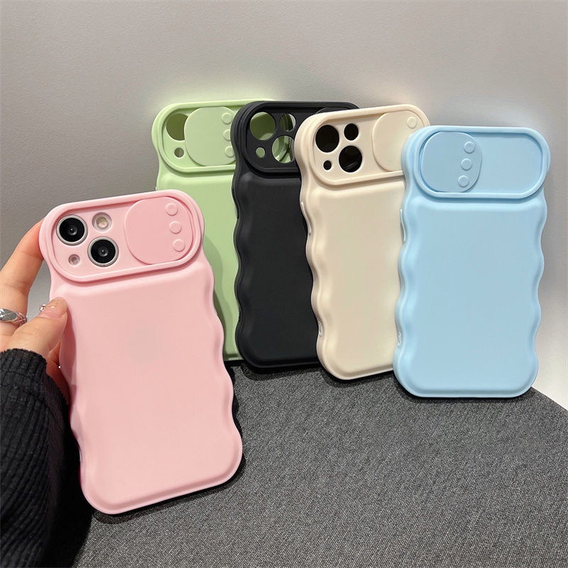 IPHONE Shell Pelindung Lensa Ponsel Geser Warna Solid Untuk Iphone14 13 12 11 Pro Max XR XS X7 8 Plus Shockproof Case Cover