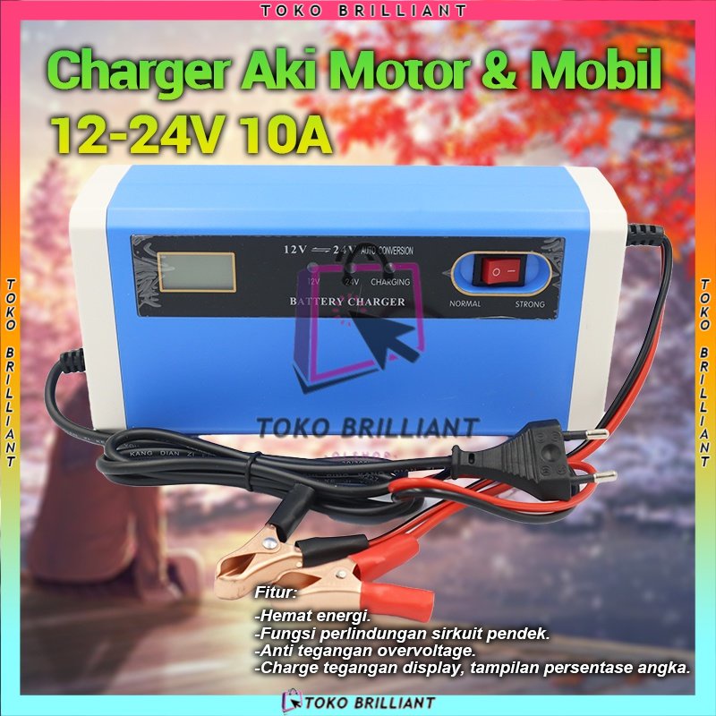 TERBARU!!! Charger Aki Mobil Motor Lead Acid 12-24V 10A with LCD - UD21 - Blue [Bisa Bayar Ditempat]