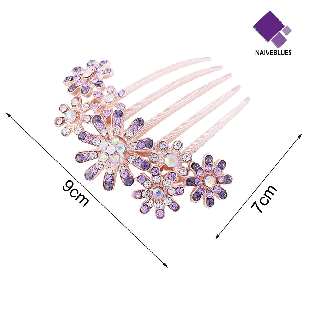 &lt; Naiveblues &gt; Sisir Rambut High-end Mudah Digunakan Gigi Berkilau Berlian Imitasi Rambut Styling Aksesoris