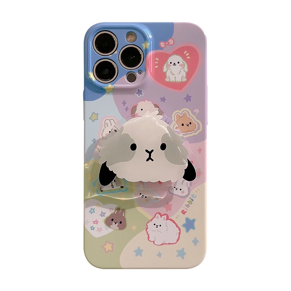 Ins Kelinci Lucu Kartun Hard Shell Film Fotografi Case Dengan Rabbit Holder Untuk Iphone SE 2020 7 /8 Plus 14x XR XM 11 12 13 PRO MAX Casing Cover Pelindung AT0236