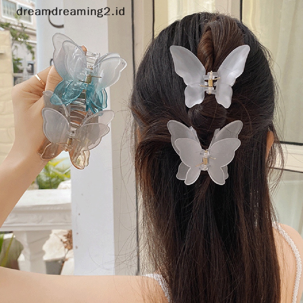 (dream) Double Layer Besar Kupu-Kupu Rambut Cakar Mode Permen Warna Gradien Tie-Dye Berwarna Alat Styling Jepit Gadis Hair Clip Aksesoris Rambut Wanita//