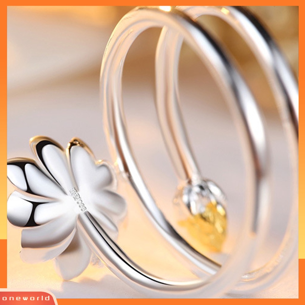 [EONE] Wanita Cincin Indah Halus Double-layer Lotus Shape Opening Adjustable Lady Circlet Gift