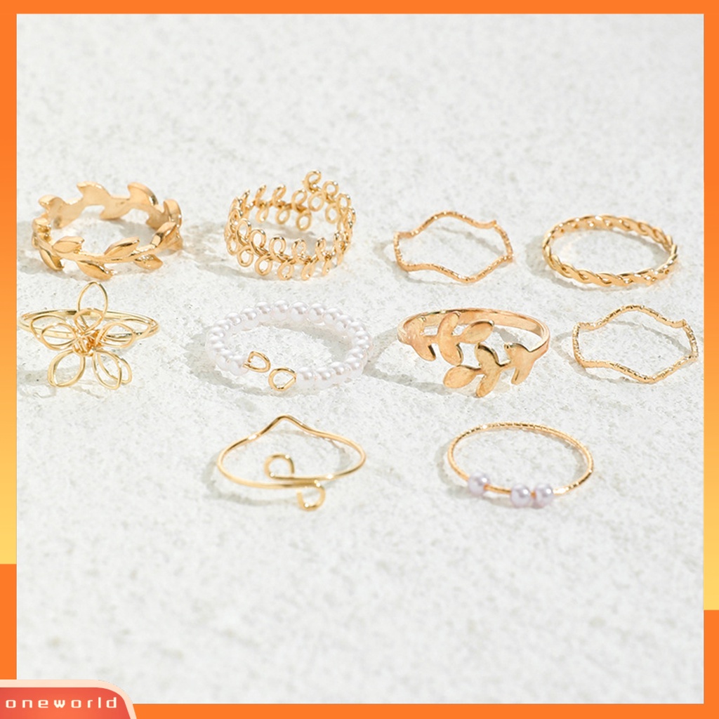 [EONE] 10pcs Cincin Jari Berongga Keluar Bunga Wanita Bohemian Electroplating Knuckle Rings Untuk Pesta