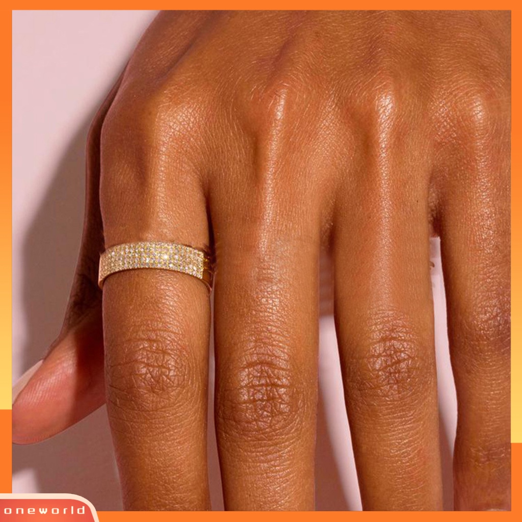 [EONE] Wanita Cincin High-end Stainless Indah Anti Karat Kokoh Tidak Luntur Berlian Imitasi Mengkilap Permukaan Halus Colorfast Lady Finger Ring Gift