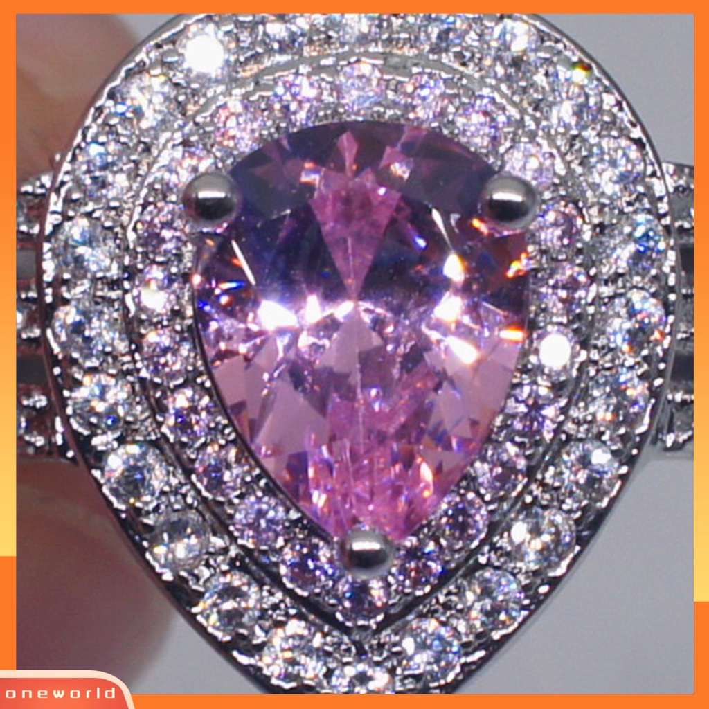 [EONE] Cincin Kawin Shiny Bentuk Tetesan Air Tiga Lapis Anti-Cacat Kristal Imitasi Hias Mewah Stainless Elegan Pernikahan Circlet Untuk Prom