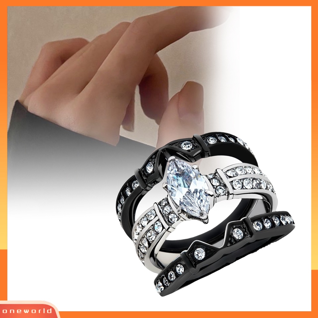 [EONE] 3 Pcs Wanita Cincin Mewah Tiga Lapisan Mengkilap Cubic Zirconia Hias Berkilau Platinum Disepuh Wanita Lamaran Rings Perhiasan Pernikahan Aksesori Fashion