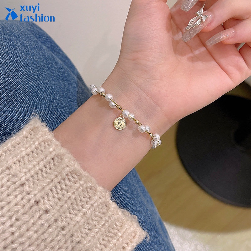 Gelang Emas Mutiara Manis Disc Adjustable Bracelets Untuk Aksesoris Perhiasan Wanita