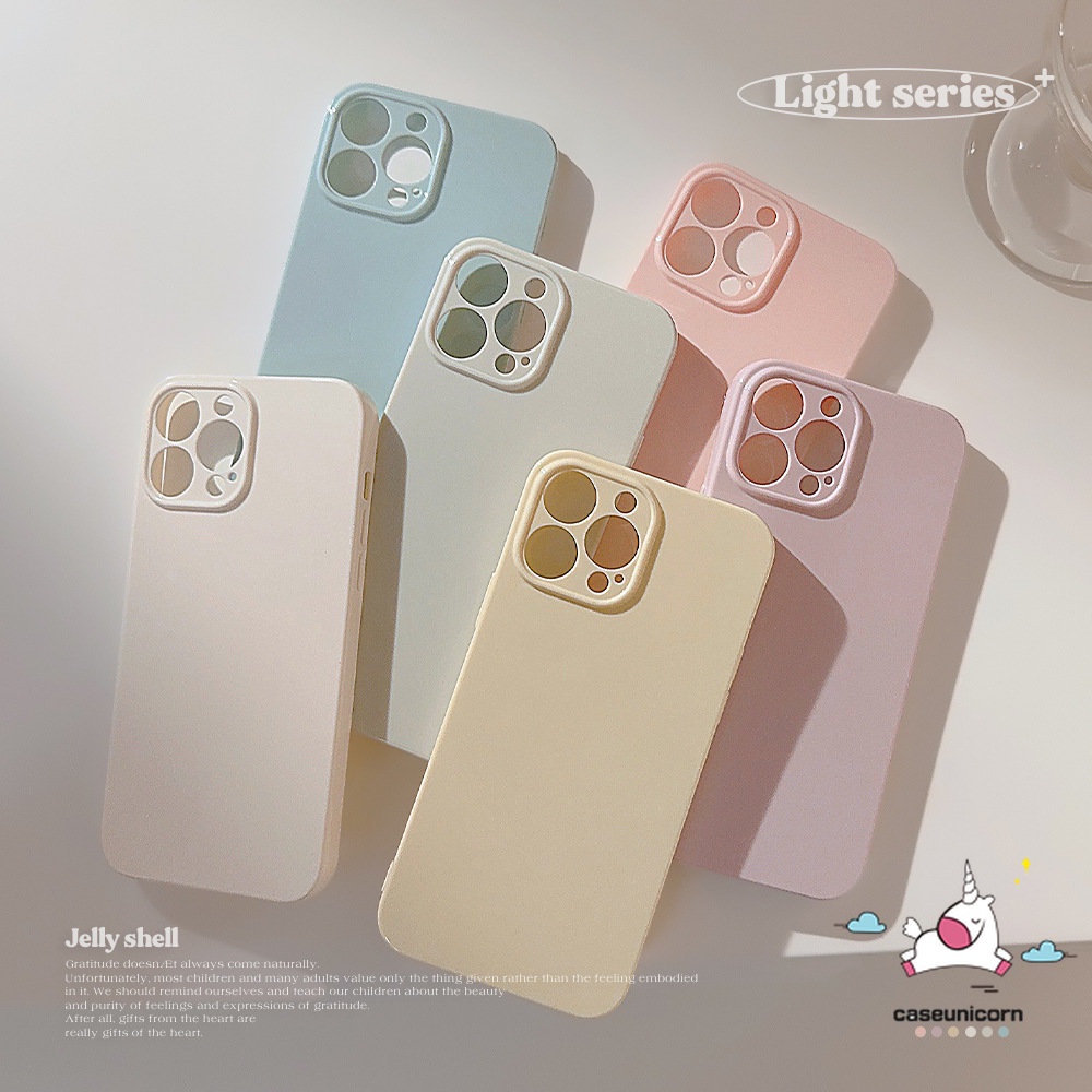 IPHONE Casing Ponsel Warna Permen Macaron Kompatibel Untuk Iphone11 7Plus 8Plus XR 14 13 12 11 Pro Max X XS Max Mewah Shockproof Lembut Pelindung Lensa Kamera Simple Solid Glossy Cover