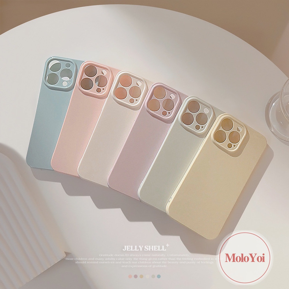 IPHONE Casing Ponsel Warna Permen Macaron Kompatibel Untuk Iphone11 14 13 12 Pro Max 7Plus 11 XR 8Plus X XS Max Shockproof Mewah Simple Solid Glossy Lembut Cover Pelindung Lensa Kamera