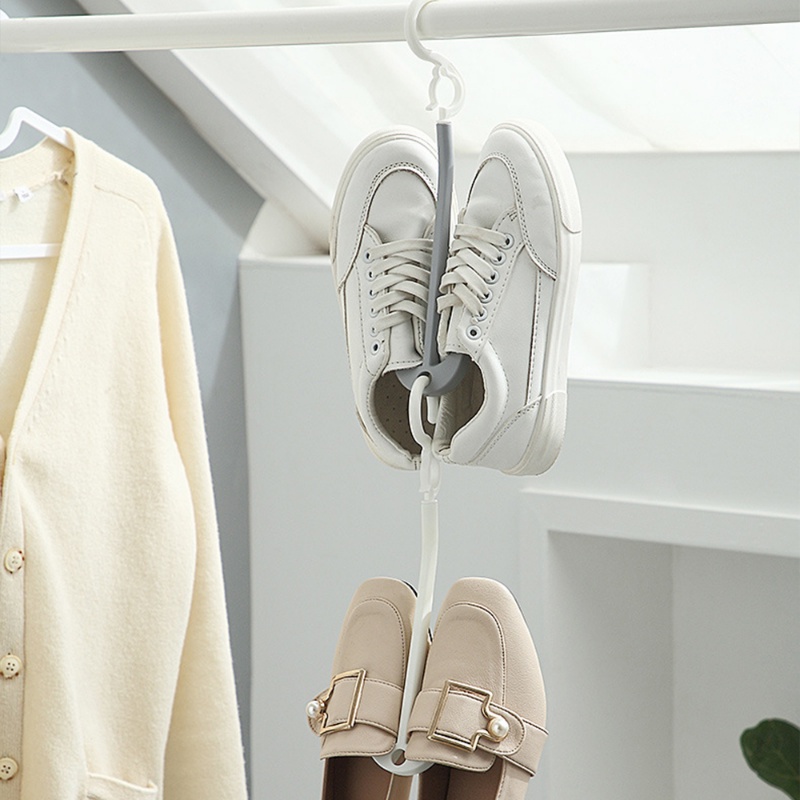 Multifungsi Windproof Rotatable Plastic Double Hooks Shoes Hanger Kreatif Sandal Rak Pengering Syal Dasi Kait