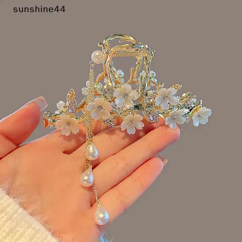 Sunshine 1PCS Pearl Tassel Hair Claw Untuk Wanita Jepit Rambut Lucu Hiasan Kepala Korea ID