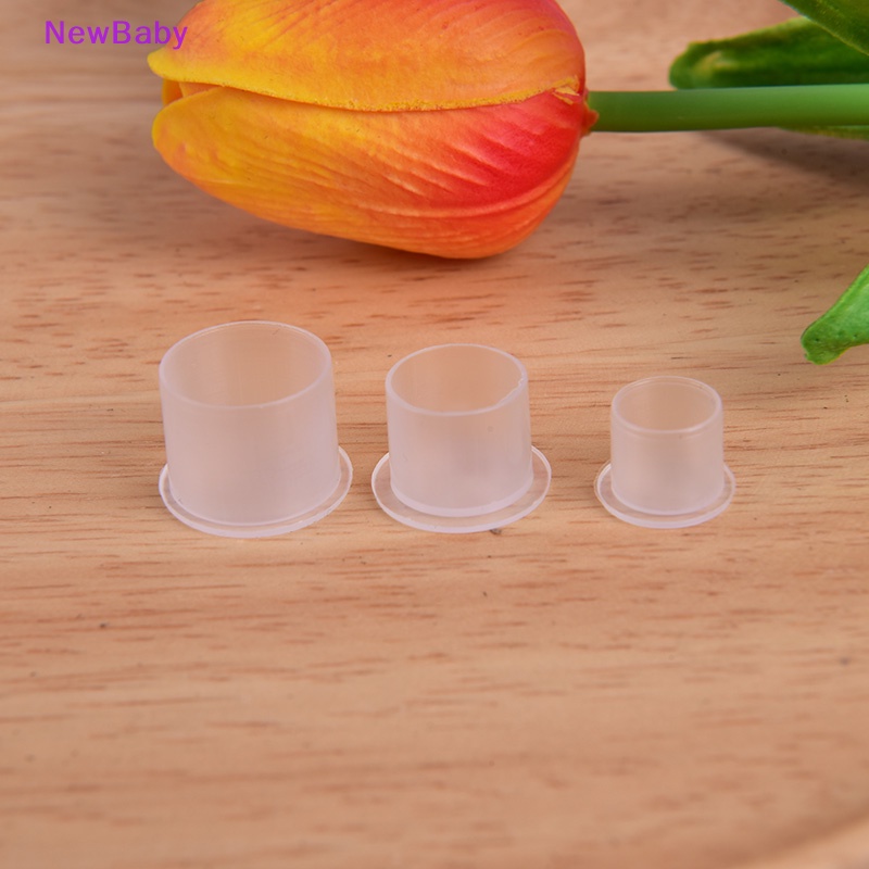 Newbaby 100pcs Cangkir Tinta Tato Wadah Plastik Bening Permanen Makeup Pigmen Caps ID