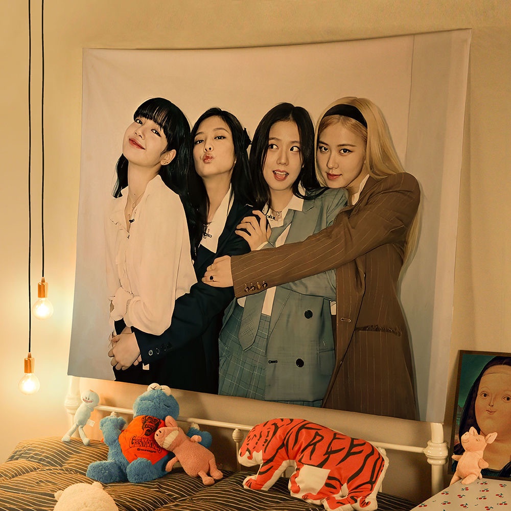 Blackpink Poster Background Kain Dekorasi Asrama Kamar Tidur Wall Cloth JISOO JENNIE ROSE LISA Keliling Blackpink