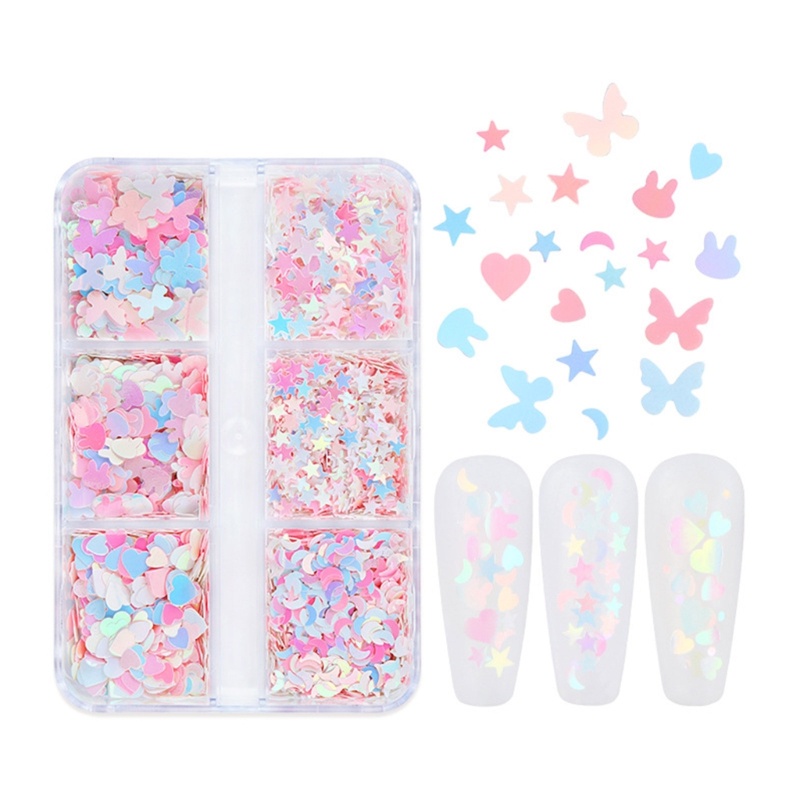 Sa Moon Heart Glitter Sequin Sparkling Sequin Mix Nail Glitter Mix Manicure Dekorasi Sequin Berkilau Untuk DIY Nail