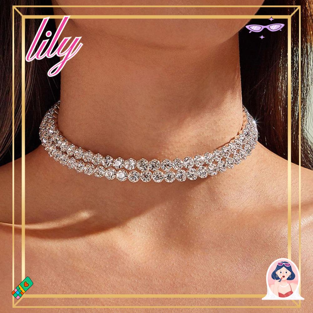 Lily Double-layer Kalung Pengantin Bunga Kristal Rantai Klavikula