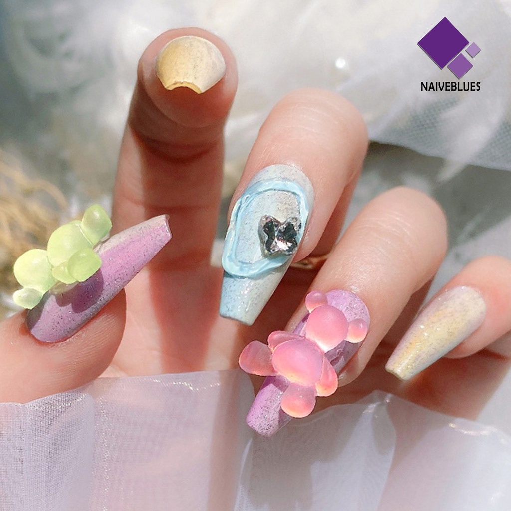 [naiveblues] 8pcs Dekorasi Kuku Indah DIY Hiasan Beruang Luminous Ringan Untuk Musim Panas