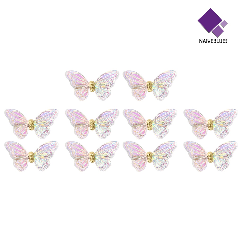 [naiveblues] 10 Pcs Butterfly Nail Charms Berwarna Bersinar Sequin Resin Indah DIY Aksesoris Kuku 3D