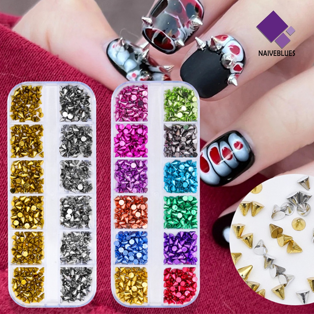 [naiveblues] 1kotak Pesona Nail Art Tidak Luntur Anti-Oksidasi Tahan Jatuh 12kisi DIY Kuku Gadis