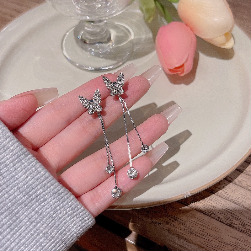 Anting ButterflyTassel Berlian Korea Panjang Drop Earring Untuk Wanita Fashion Jwelery Aksesoris