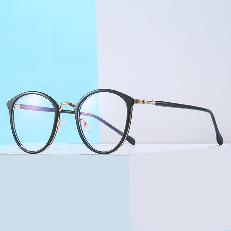 (YUZHU) Vintage Fashion TR90 Bingkai Bulat Kacamata Anti Cahaya Biru Untuk Wanita Bingkai Transparan Matte Eyeglasses