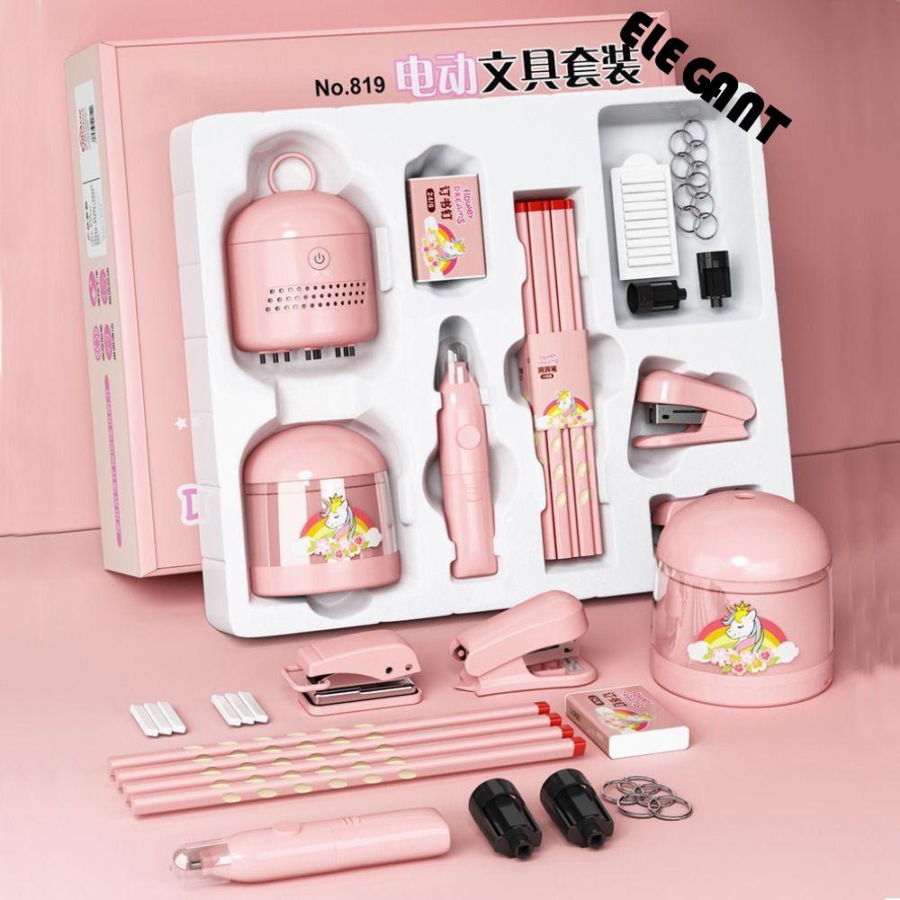 [Elegan] Set Alat Tulis Anak Siswa Hadiah Erasers Sharpener Perlengkapan Sekolah