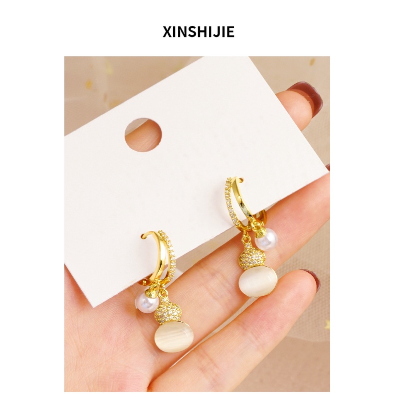 Goldkingdom Aksesoris Perhiasan Fashion Ready Stock Hulu Anting Mutiara Kecil Dengan Gesper Telinga Berlian Untuk Wanita