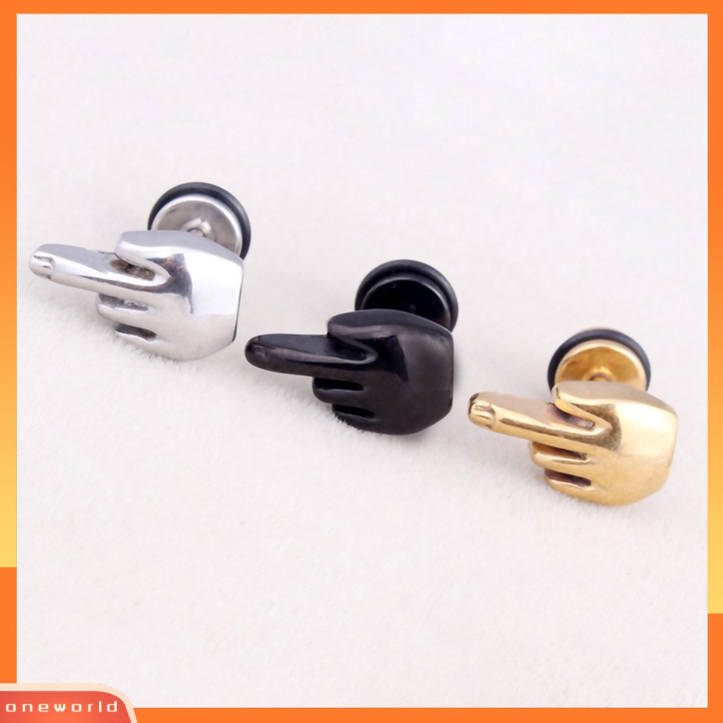 [EONE] 1pasang Ear Studs New Trend Hip Hop Punk Nonallergic Stainless Steel Lucu Jari Tengah Pria Wanita Anting Fashion Perhiasan