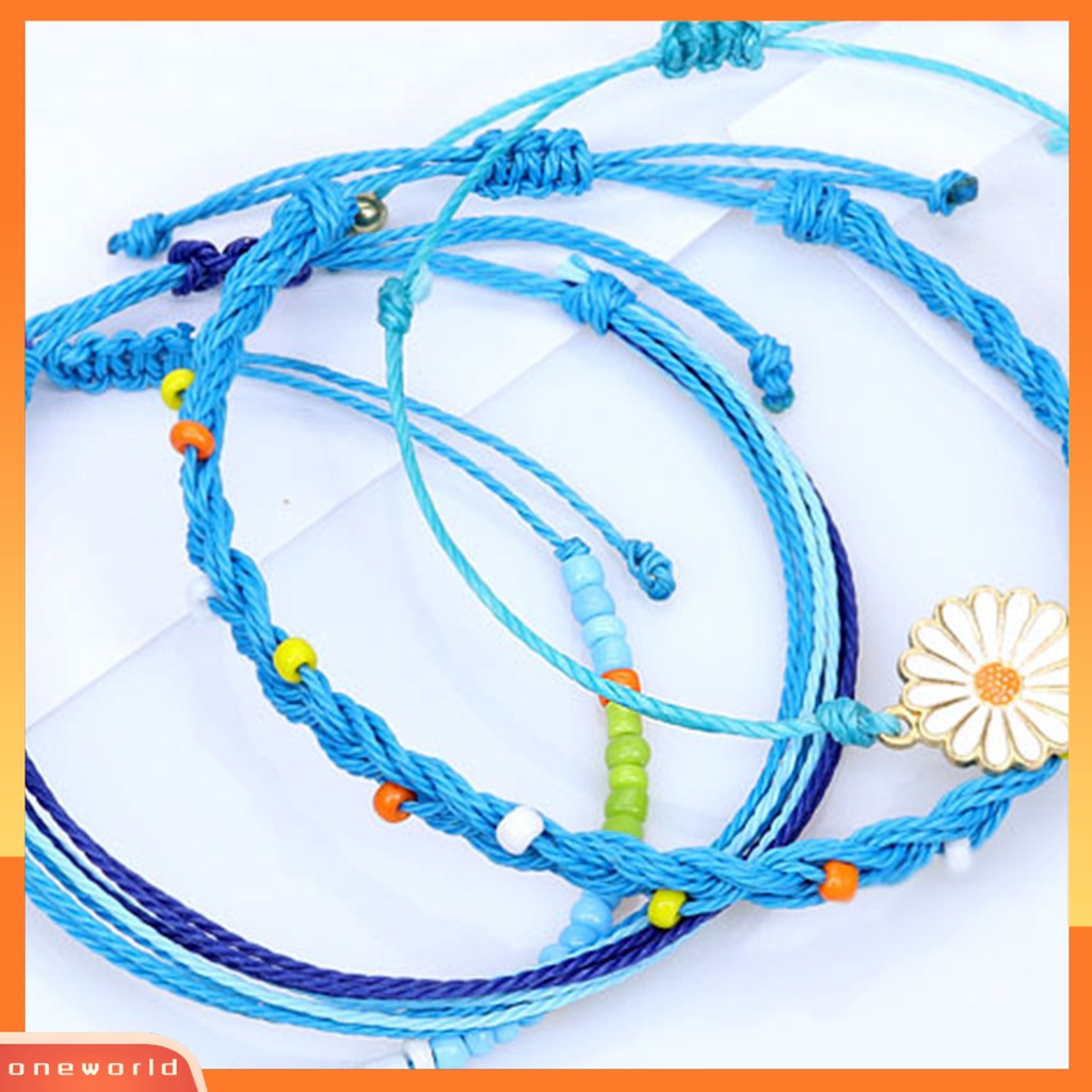 [EONE] 4 Pcs Wanita Gelang Gaya Bohemian Paduan Tahan Air Tenun Tangan Gelang Braided Bangle Dengan Liontin Set Hadiah Ulang Tahun