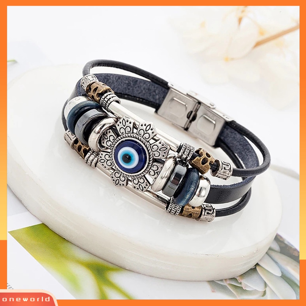 [EONE] Gelang Kulit Imitasi Bohemian Multilayer Beads Vintage Geometris Hias Hadiah Pria Wanita Turki Evil Eye Charm Bracelet Jewelry Untuk Kehidupan Sehari-Hari