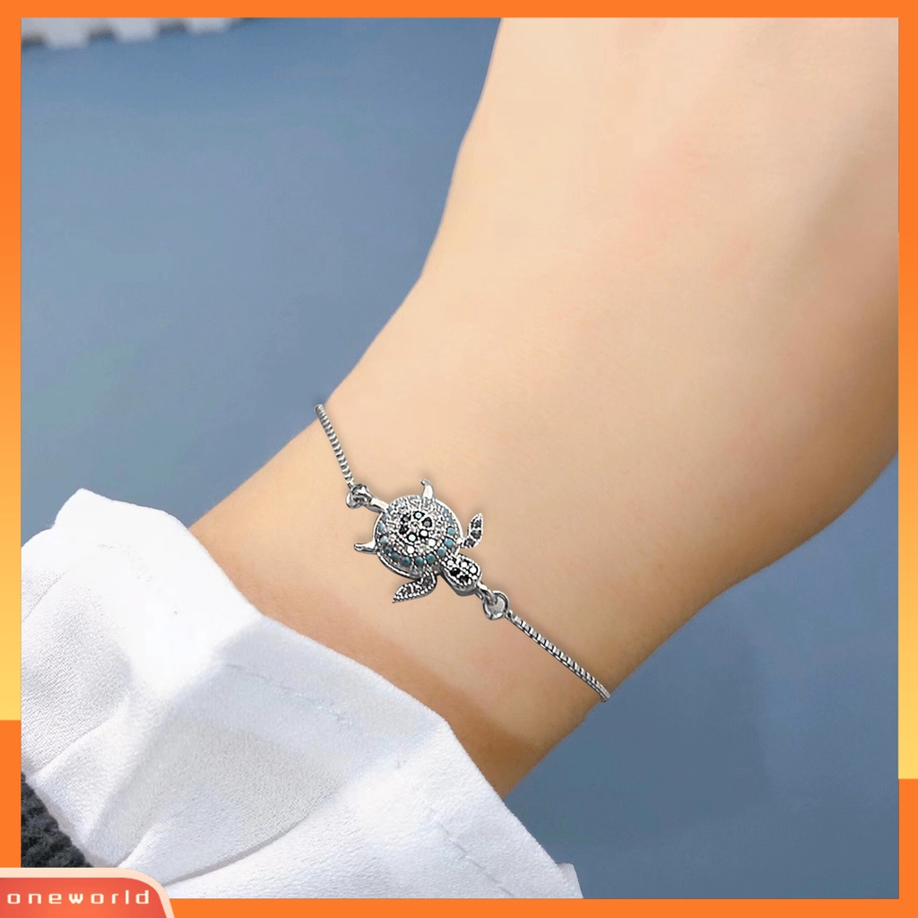 [EONE] Turtle Gelang Adjustable Shiny Colorful Rhinestones Sparkling Geometric Hias Hadiah Wanita Gadis Penyu Laut Gelang Mungil Perhiasan Untuk Pacaran