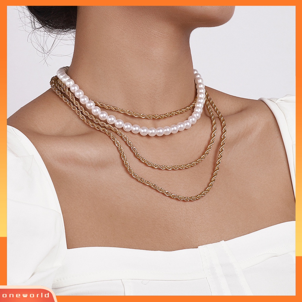 [EONE] 2 Pcs Wanita Kalung Multi Layer Mutiara Imitasi Perhiasan Berlebihan Stackable Necklaces Untuk Pakaian Sehari-Hari Perjamuan Pernikahan