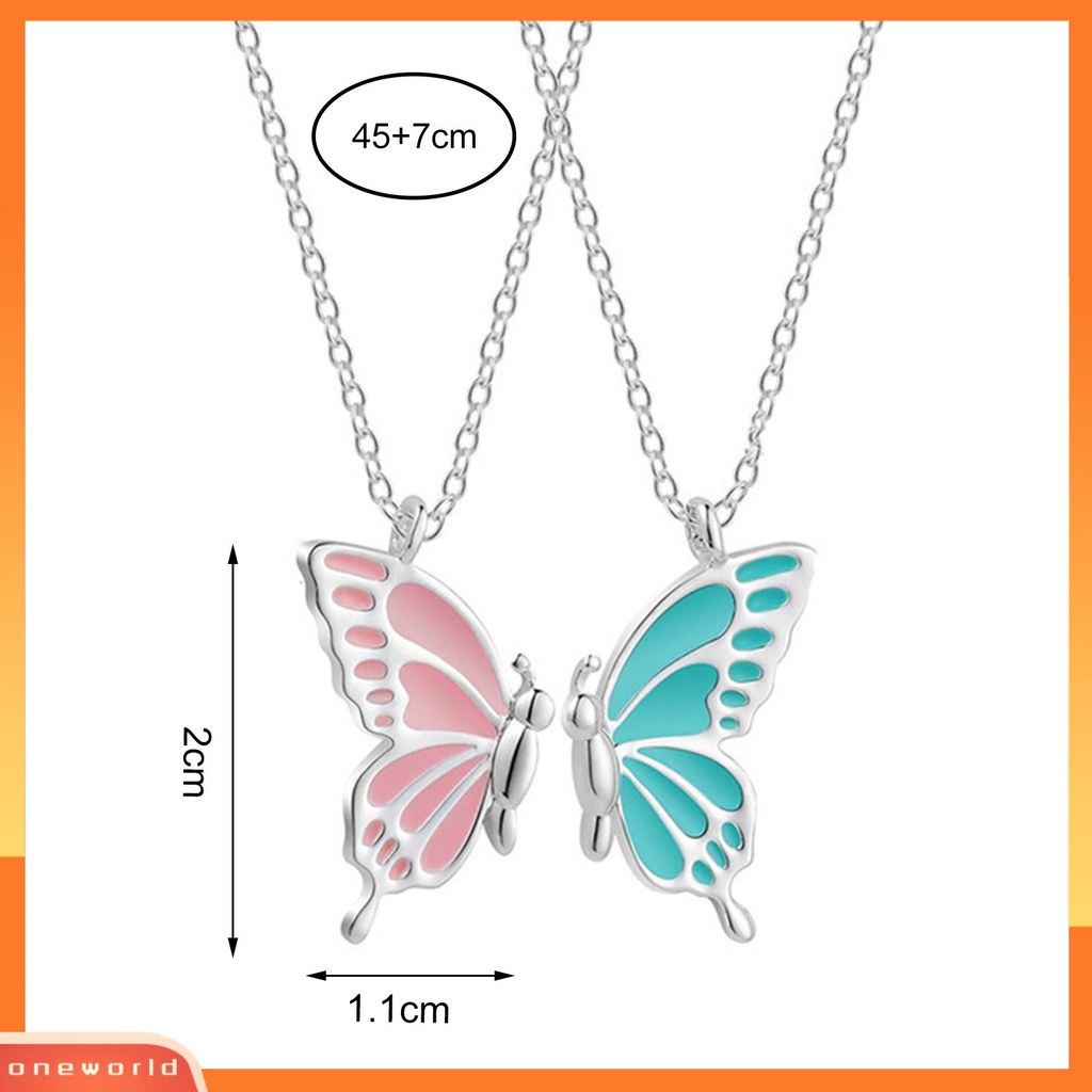 [EONE] 2 Pcs/Set Kalung Persahabatan Bermakna Kilau Terang Semua Pertandingan Adjustable Ekstensi Rantai Dekorasi Hadiah Sahabat BFF Sister Butterfly Pendant Necklace Untuk Anniversary