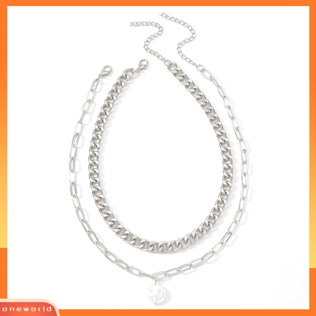 [EONE] 2 Pcs Liontin Kalung Double Layer Kepribadian Geometris Tidak Teratur Logam Gaya Punk Fashion Mutiara Imitasi Kalung Kerah Perhiasan Aksesori