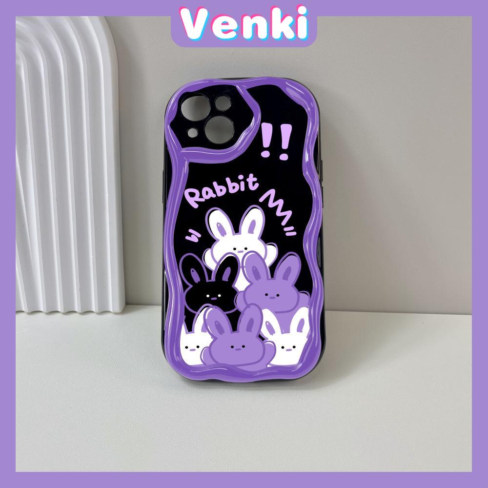 VENKI - For iPhone 11 iPhone Case 3D Curved Edge Wave Glossy Black TPU Airbag Shockproof Camera Cover Purple Bunny Compatible with iPhone 14 13 Pro max 12 Pro Max xr xs max 7Plus