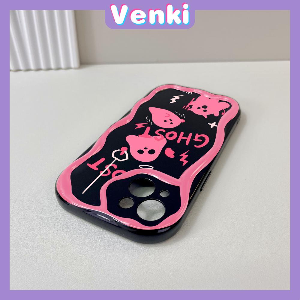 VENKI - For iPhone 11 iPhone Case 3D Curved Edge Wave Glossy Black TPU Airbag Shockproof Camera Cover Pink Ghost Compatible with iPhone 14 13 Pro max 12 Pro Max xr xs max 7 8Plus