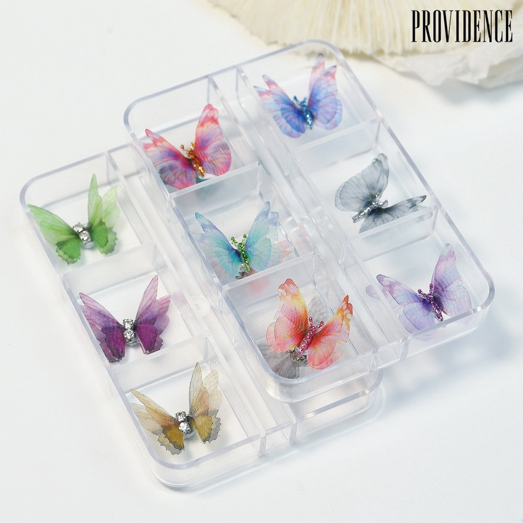 Providence 6Pcs Dekorasi Kuku 3D Tampilan Realistis Warna Vibrant Mempesona Efek Visual Dapat Dilepas Aplikasi Lebar Nail Art Aksesoris Butterfly 3D Dekorasi Kuku Untuk Salon Kuku