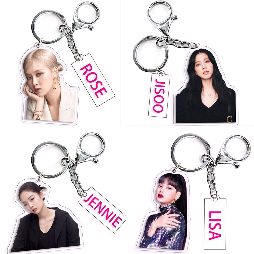 1pc Gantungan Kunci Akrilik Hitam-PINK Black PinkKey Ring Gantung JISOO JENNIE LISA ROSE