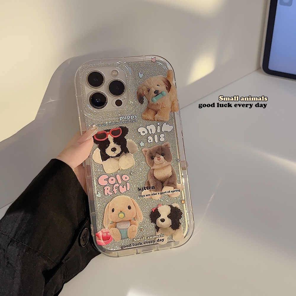 IPHONE Ins Lucu Kacamata Hitam Merah Anjing Kartun Silikon Case Dengan Kartu Glitter Untuk Iphone14 11 12 13 PRO MAX Casing Cover Pelindung AT0230