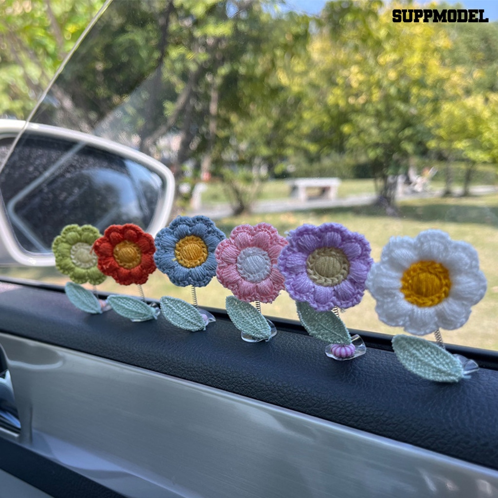 [SM Otomatis] 1set Mini Sunflower Spring Desain Realistis Hias Goyang Kepala Crochet Sunflower Dashboard Dekorasi Aksesoris Mobil