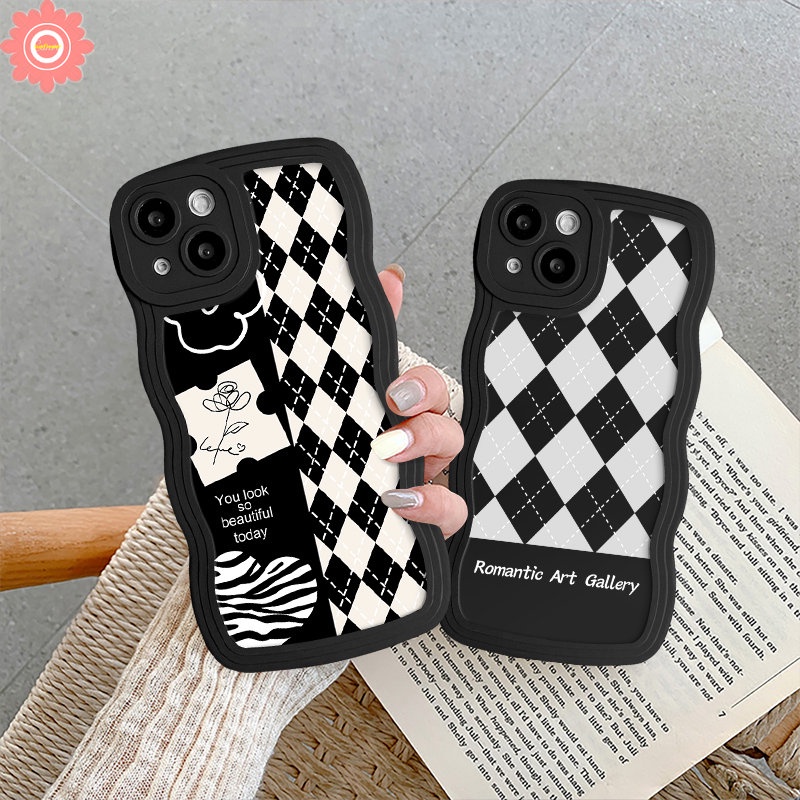 Casing Bunga Kotak-Kotak Untuk Redmi A1 10A 9A 9T 9 12C 9C 10C 10a1+Redmi Note10 11 Pro 8 11 9s 9 11s 10sPOCO M3 X3 NFC Pro Mi 11T Pro Galeri Seni Romantis Wavy Edge Soft Cover