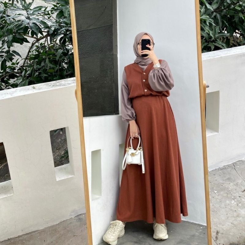 ZASKIYA - DRESS CELLA OVERALL /Terusan Panjang Wanita / Dress Tanpa Lengan Muslimah