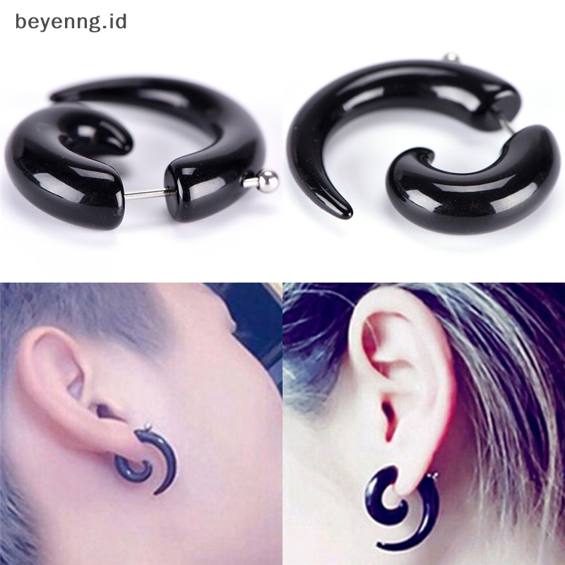 Beyen Gothic Wanita Pria Punk Hitam Akrilik Siput Stud Earrings Perhiasan Telinga ID
