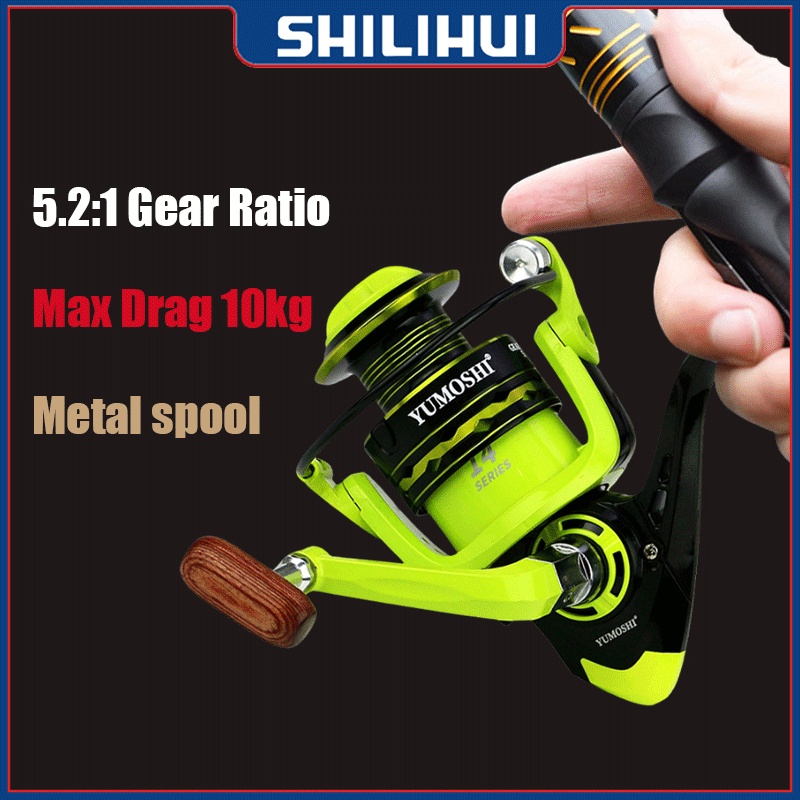 SHILIHUI Reel Pancing 2000 3000 Max Darg 10kg 5.2: 1 Rell 5000 Rel 4000 Bahan Metal Spool Ril Spining 7000 Rill 6000 YUMOSHI OE
