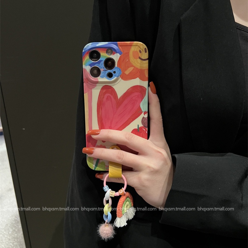 IPHONE Casing Ponsel Selempang Pelangi Cinta Graffiti Kreatif Untuk Iphone14 13 12 11 pro max Plus Soft Shell