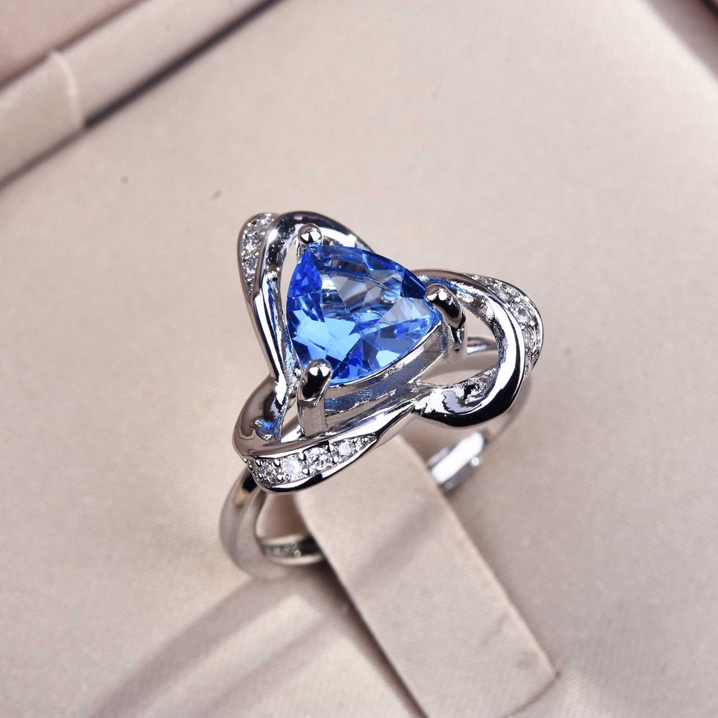 Goldkingdom Aksesoris Perhiasan Fashion Ready Stock Cincin Berputar Natural Swiss Blue Topaz Cincin Pembukaan Segitiga