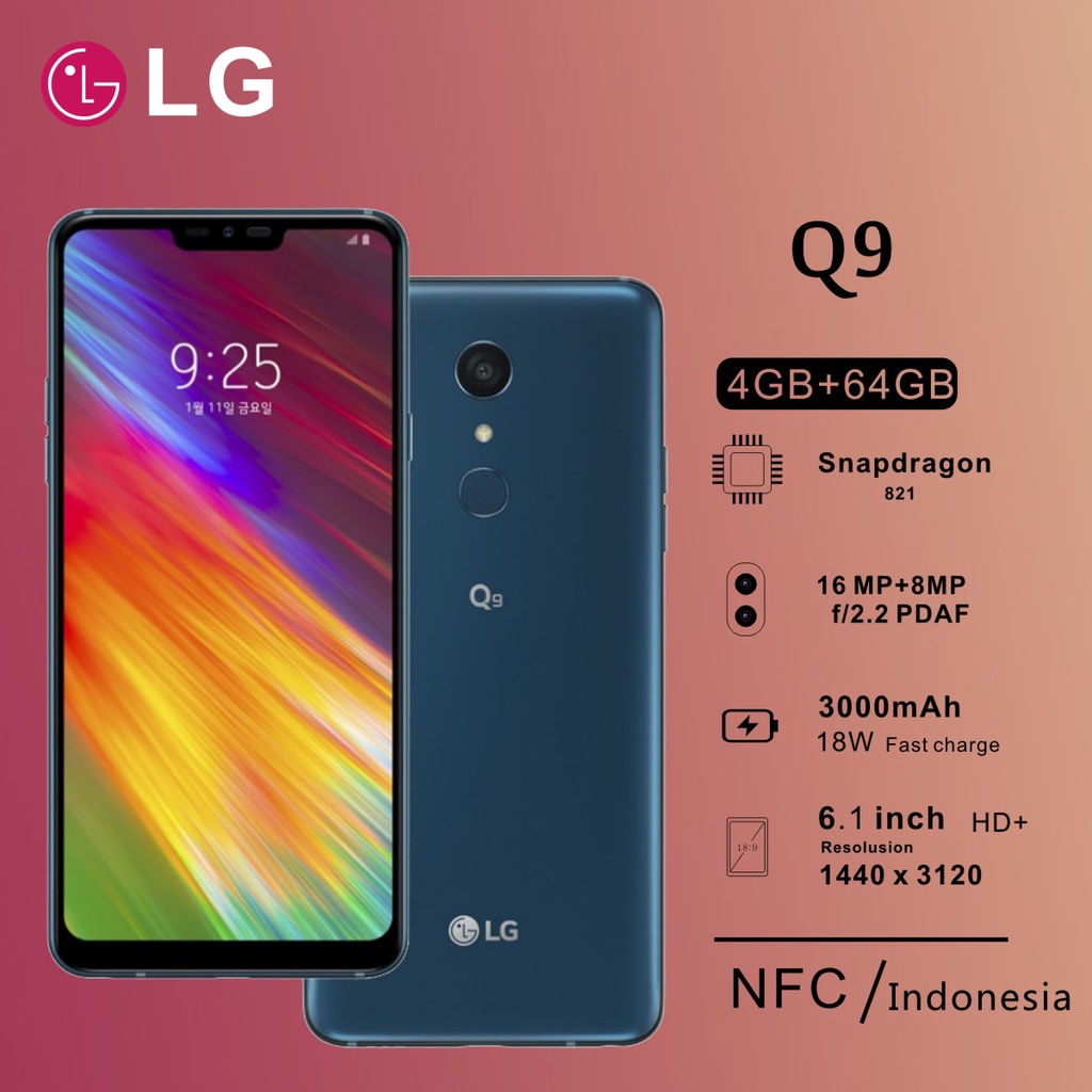 Hp LG Q9-NFC-6.1 inch-type-c 4GB+64GB -garansi-16MP+8MP handphone LG murah